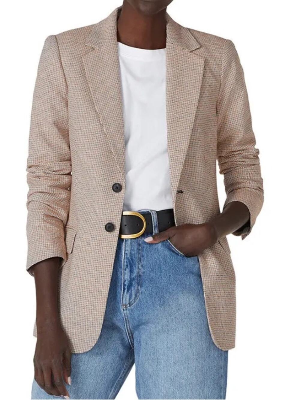 Current Elliott Red Calla Plaid Longline Blazer